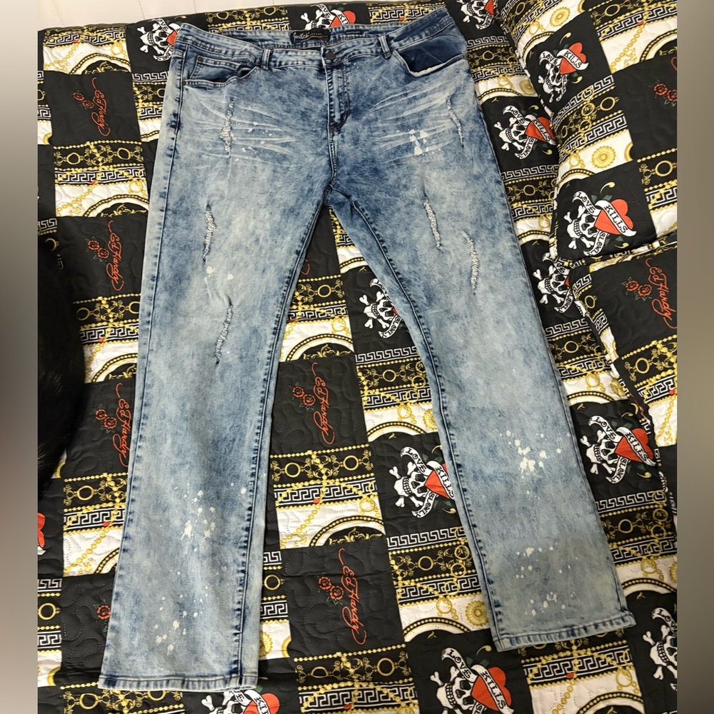 Slim Straight Light Blue Distressed Men's Jeans